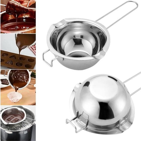 201 Stainless Steel Melting Pot, Mini Double Boiler for Chocolate Butter Cheese and Milk, Kitchen Cooking Accessories with Heat-Resistant Handle(silver)