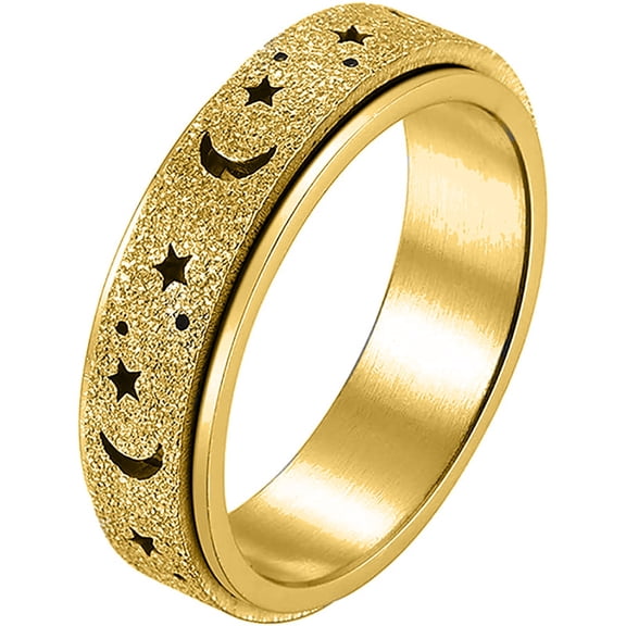 201 Stainless Steel Moon and Star Rotatable Finger Ring Spinner Fidget Band Anxiety Stress Relief Ring for Women Golden US Size 7(17.3mm) diy