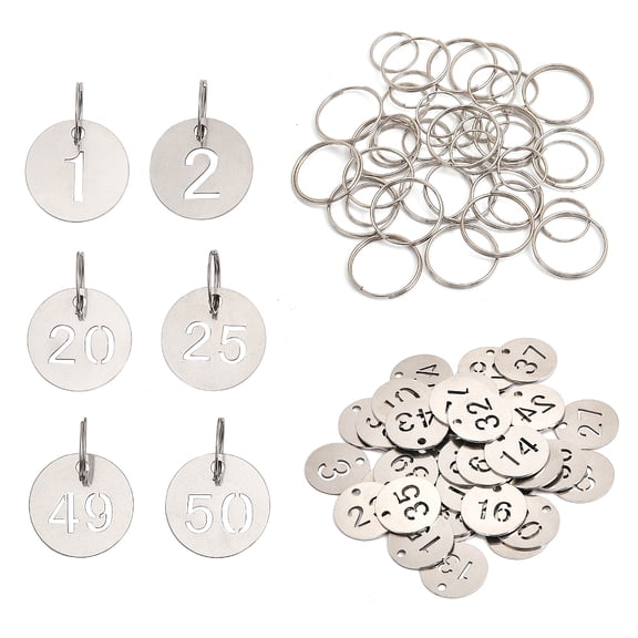 201 Stainless Steel Numbered Marking Identification Hang Tags Luggage Labels ID Tag Number Marker with Hollow Number 1~50 23x1mm Hole: 1.5~2.6mm