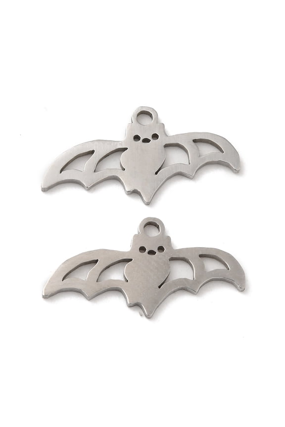 201 Stainless Steel Pendants Bat Charm Stainless Steel Color 9.5x18.5x0.8mm Hole: 1.2mm
