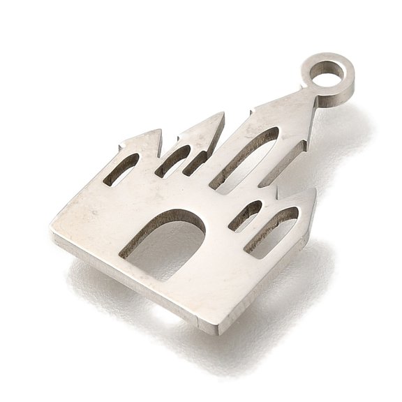201 Stainless Steel Pendants Castle Charms Stainless Steel color 17x10.5x1mm Hole: 1.5mm