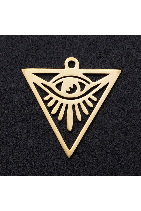 201 Stainless Steel Pendants Filigree Joiners Findings Laser Cut Triangle with Eye All Seeing Eye Golden 20x19.5x1mm Hole: 1.4mm