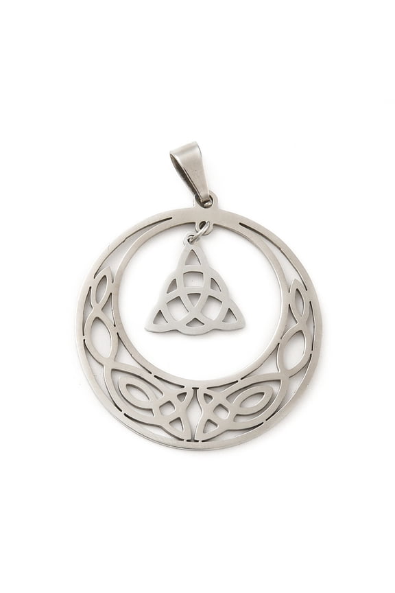 201 Stainless Steel Pendants Hollow Flat Round with Trinity Knot Stainless Steel Color 32.5x30x1mm Hole: 5x2mm