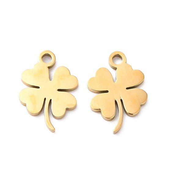 201 Stainless Steel Pendants Laser Cut Clover Charm Golden 13x9x1mm Hole: 1.4mm