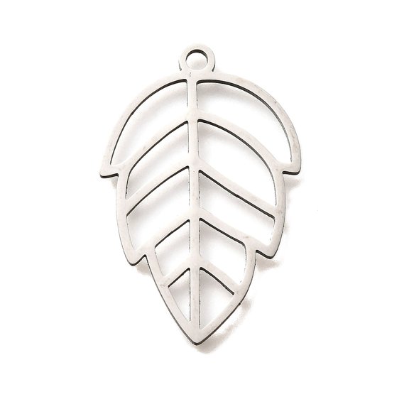 201 Stainless Steel Pendants Laser Cut Hollow Leaf Charm Anti-Tarnish Stainless Steel color 34.5x22x1mm Hole: 2mm