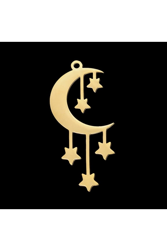 201 Stainless Steel Pendants Laser Cut Moon with Star Golden 41.5x18x1mm Hole: 1.8mm