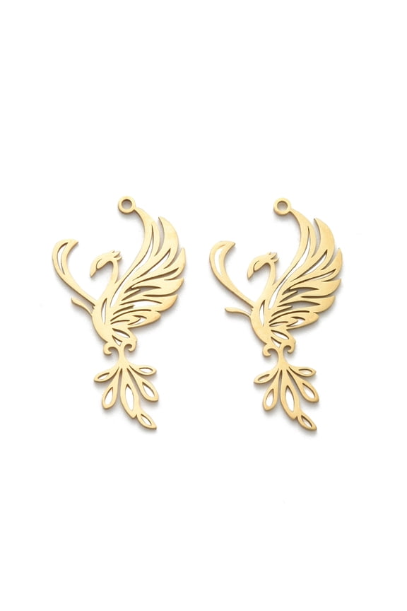 201 Stainless Steel Pendants Laser Cut Phoenix Charm Golden 30.5x16.5x1mm Hole: 1.2mm DIY