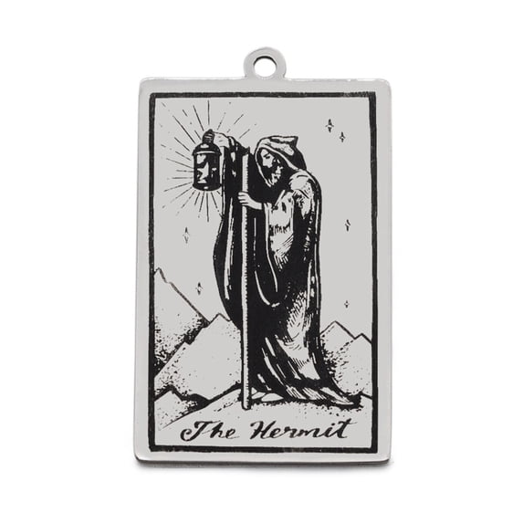 201 Stainless Steel Pendants Laser Engraved Pattern Tarot Card Pendants The Hermit IX 40x24x1mm Hole: 2mm