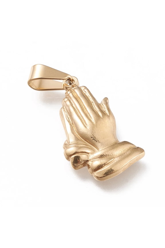 201 Stainless Steel Pendants Praying Hands Golden 27.5x15x3mm Hole: 8x3.5mm