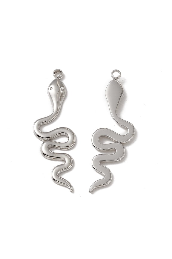 201 Stainless Steel Pendants Snake Charm Stainless Steel Color 32x9.5x2mm Hole: 1.4mm for diy