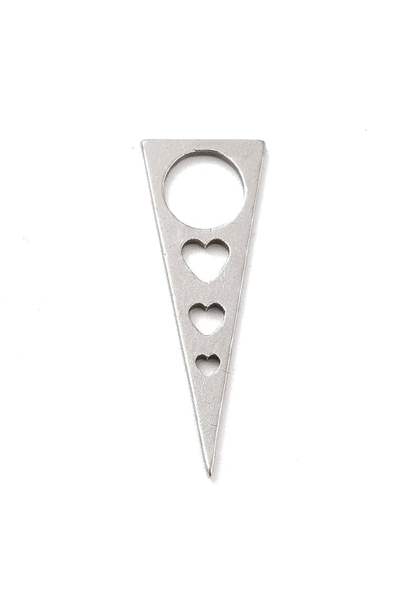 201 Stainless Steel Pendants Triangle with Heart Stainless Steel Color 22x8x1mm Hole: 5mm