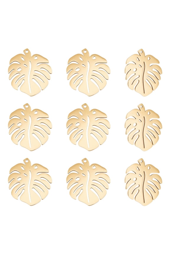 201 Stainless Steel Pendants Tropical Leaf Charms Monstera Leaf Golden 24x21x1mm Hole: 1mm 10pcs/box