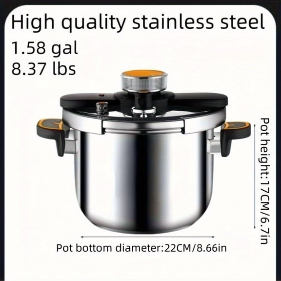 201 Stainless Steel Pressure Cooker - One-Touch Locking Lid, Induction & Gas Compatible with Safety Valve & Pressure Gauge