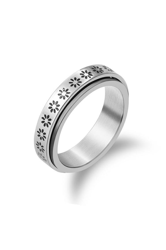 201 Stainless Steel Rotating Fidget Band Ring Fidget Spinner Ring for Anxiety Stress Relief Platinum Flower Inner Diameter: 17.1~18.1mm
