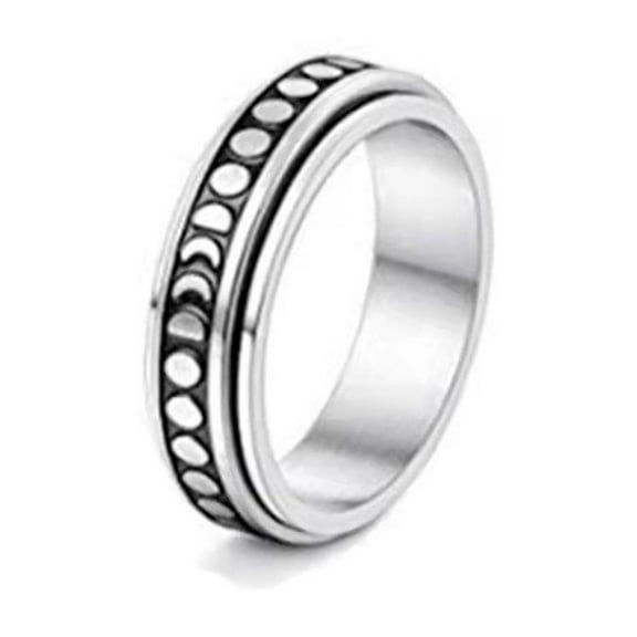 201 Stainless Steel Rotating Fidget Band Ring Fidget Spinner Ring for Anxiety Stress Relief Platinum Moon Phase Pattern US Size 9(18.9mm)
