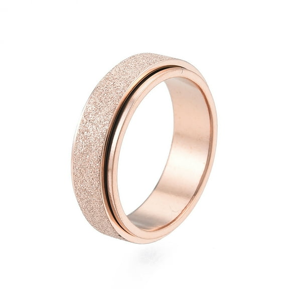 201 Stainless Steel Sand Blast Rotating Finger Ring Calming Worry Meditation Fidget Spinner Ring for Women Rose Gold Inner Diameter: 17mm