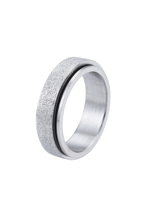 201 Stainless Steel Sand Blast Rotating Finger Ring Calming Worry Meditation Fidget Spinner Ring for Women Stainless Steel color Inner Diameter: 17mm