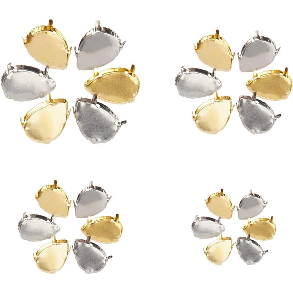 201 Stainless Steel Sew on Prong Settings Claw Settings for Pointed Back Rhinestone Teardrop Platinum & Golden 13.5x7x3cm 156pcs/box