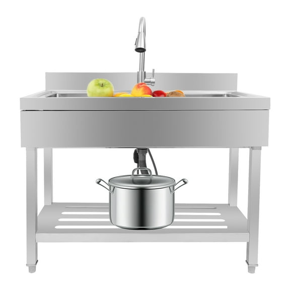 201 Stainless Steel Sink Single Bowl Kitchen Sink with Faucet Freestanding Commercial Utility Sink