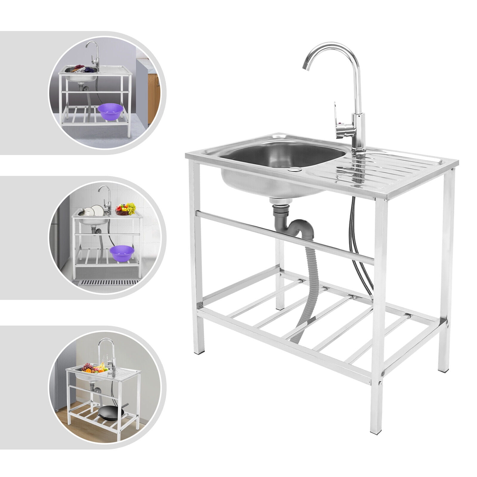 201 Stainless Steel Utility Laundry Sink Kitchen Single Bowl Hand Washing Sink