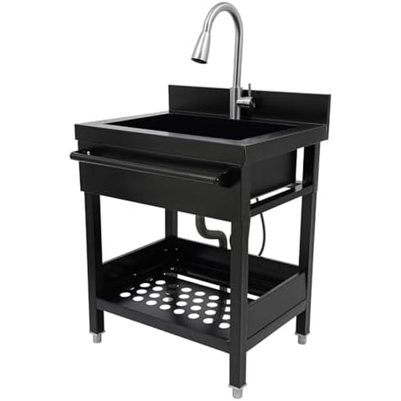 201 Stainless Steel Utility Sink, Portable Sink Single Bowl Extendable Faucet is Fitted with Hot and Cold Water Pipes Kitchen Sink Idear for Homes Laundry Room Kitchen (Silver)