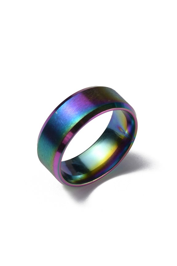 201 Stainless Steel Wide Band Finger Rings for Women Men Plain Band Rings Rainbow Color 8mm Inner Diameter: US Size 9 1/4(19.1mm)