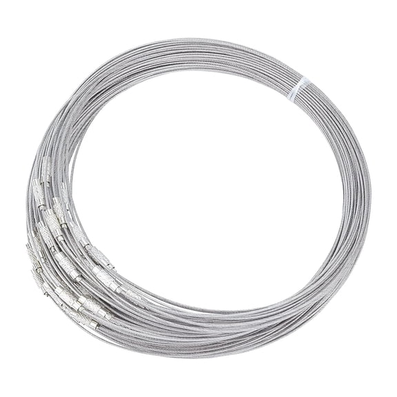201 Stainless Steel Wire Necklace Cord Nice for DIY Jewelry Making with Brass Screw Clasp Silver 17.5 inch 1mm clasp: 12x4mm