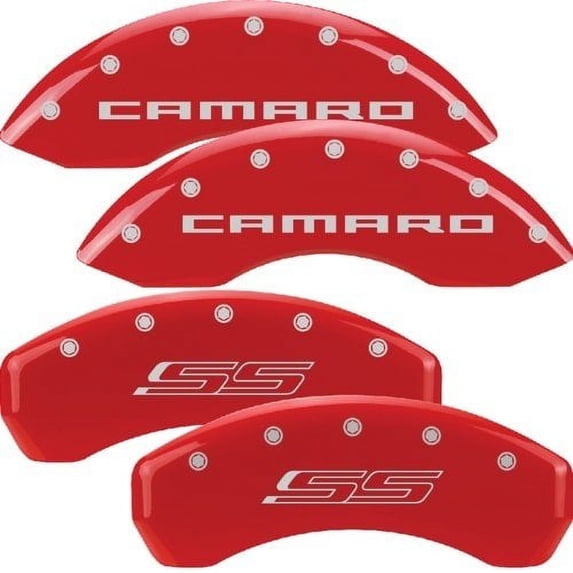 2010-2015 Camaro Caliper Covers - Camaro & SS Script - Red with Silver Brembo Brakes