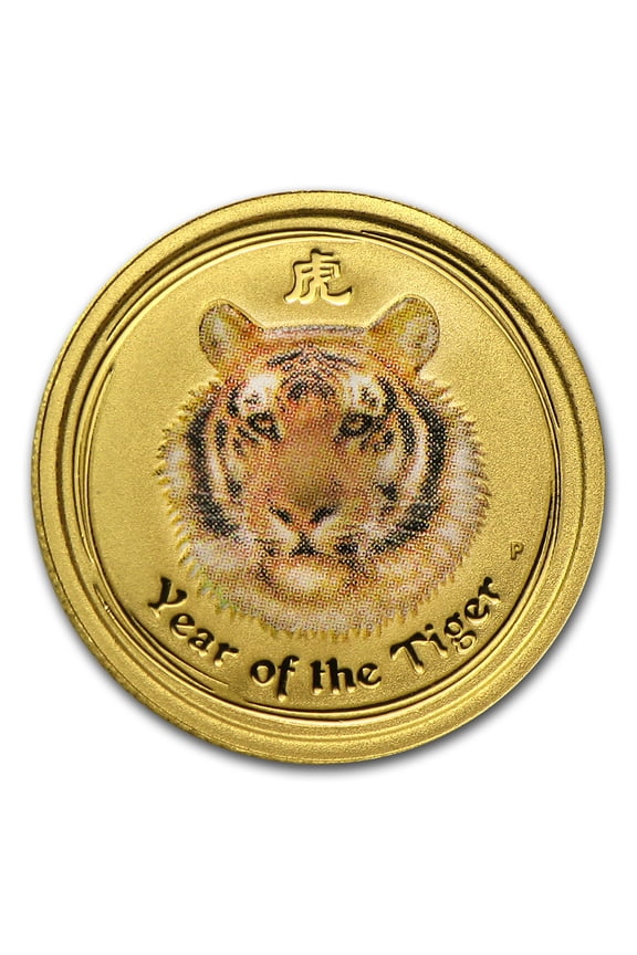 2010 Australia 1/20 oz Gold Lunar Tiger BU (SII, Colorized)