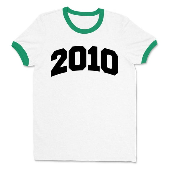 2010 College Style Ringer Tee Shirt Unisex X-Large White/Kelly Green