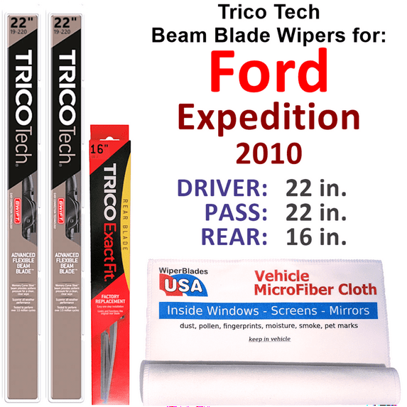 2010 Ford Expedition Beam Blade Wipers (Set of 3) w/Rear Wiper
