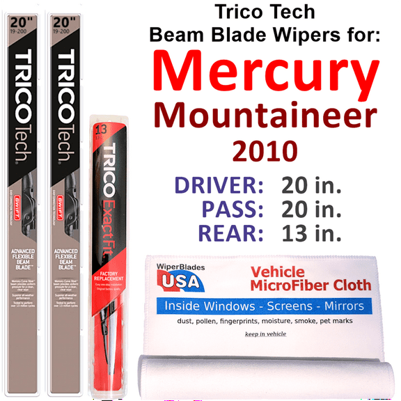 2010 Mercury Mountaineer Beam Blade Wipers (Set of 3) w/Rear Wiper