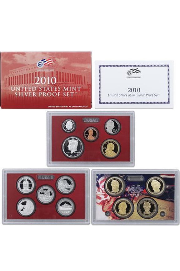 2010 Silver Proof Set - U.S. Mint 14-Coin Set - Includes Silver ATB Quarters & Presidential Dollars