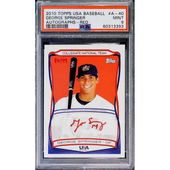 2010 Topps USA Baseball Autographs Red SER99 George Springer Collegiate National Team #A-40 PSA 9 Mint