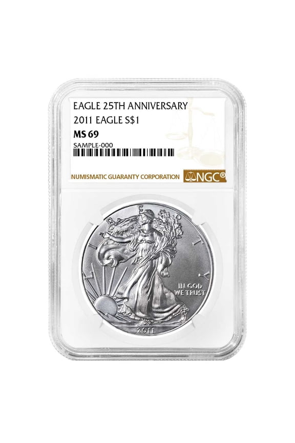 2011 $1 American Silver Eagle 25th Anniversary NGC MS69 Brown Label