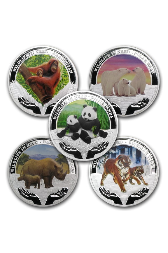 2011-2012 Tuvalu 5-Coin 1 oz Silver Wildlife in Need Proof Set
