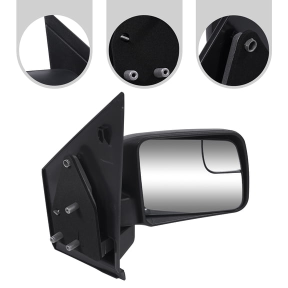 2011-2013 Ford Transit Connect Right Front Rearview Mirror, Manual Fold, Blind Spot Detection, Black ABS Housing, Direct Fit Replacement