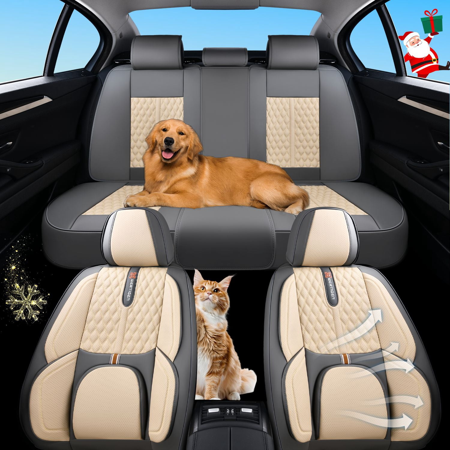 2011-2026 Car Seat Cover for Mitsubishi Outlander Sport, Light Taupe Car Seat Covers, Faux Leather, Full Set of 5 Seats, Waterproof, Anti-Slip, Suitable for All Seasons