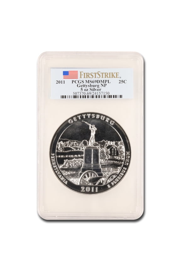2011 5 oz Silver ATB Gettysburg MS-69 DMPL PCGS (First Strike)