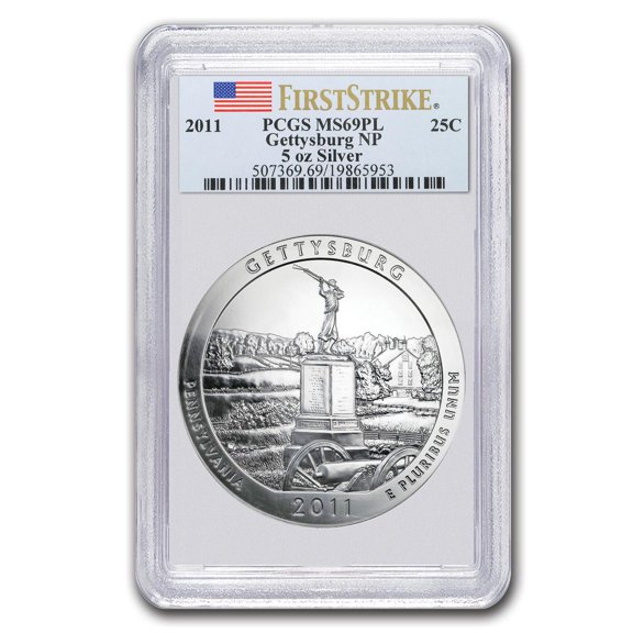 2011 5 oz Silver ATB Gettysburg MS-69 PL PCGS (FirstStrike®)