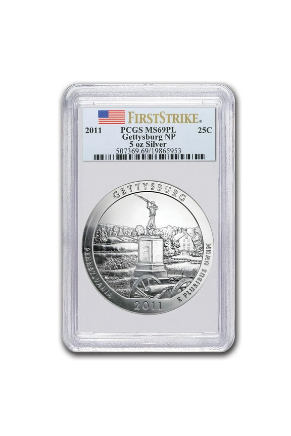 2011 5 oz Silver ATB Gettysburg MS-69 PL PCGS (FirstStrike)