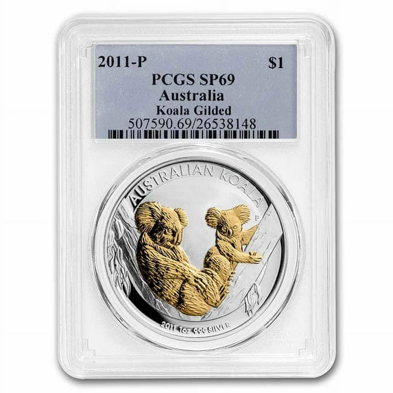 2011 Australia 1 oz Silver Koala SP-69 PCGS (Gilded)