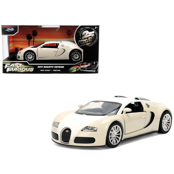 2011 Bugatti Veyron White and Tan "Furious 7" (2015) Movie "25 Years of Fast & Furious" Series 1/32 Diecast Model Car by Jada
