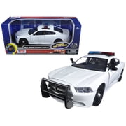 2011 Dodge Charger Pursuit Police Car White with Flashing Light Bar Front and Rear Lights and 2 Sounds 1 24 Diecast Model Car by Motormax