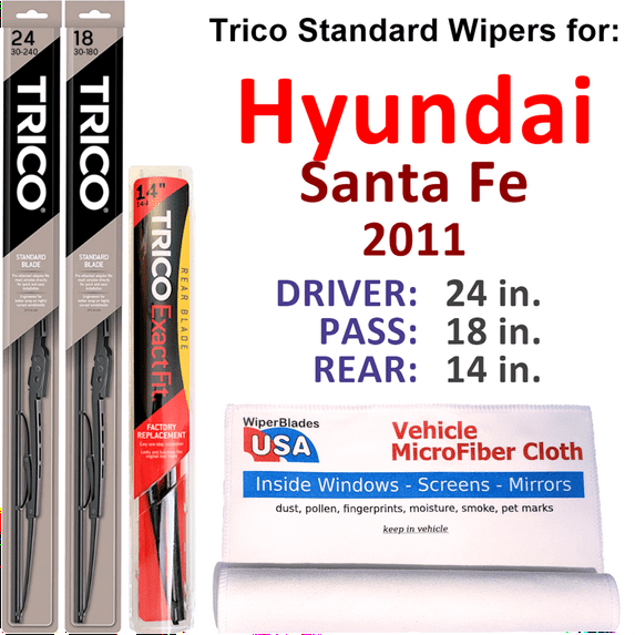 2011 Hyundai Santa Fe Wiper Blades (Set of 3) w/Rear Wiper
