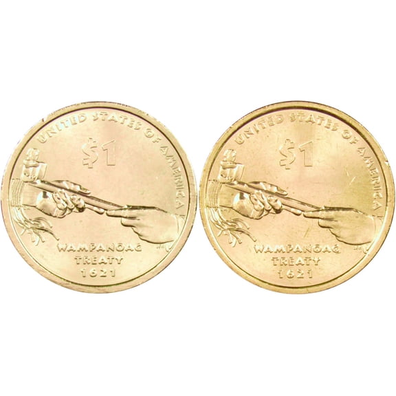 2011 P&D Wampanoag Treaty Native American Dollar 2 Coin Set BU Uncirculated $1