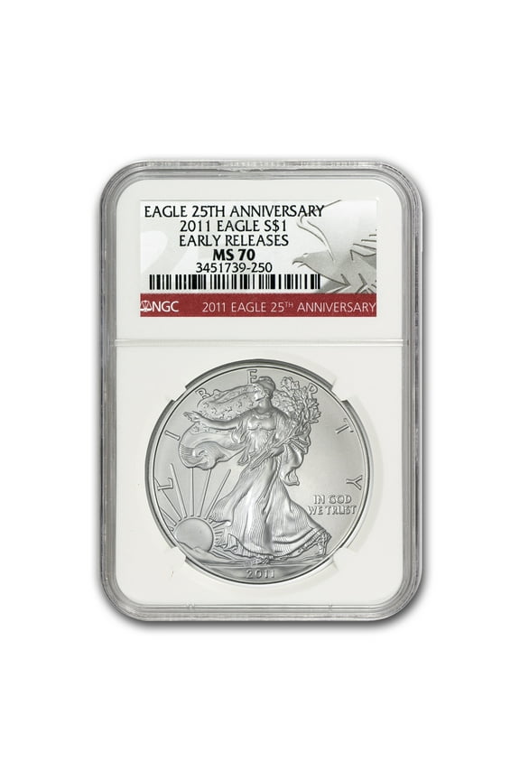 2011 Silver Eagle MS-70 NGC (ER, 25th Anniv Red Label)