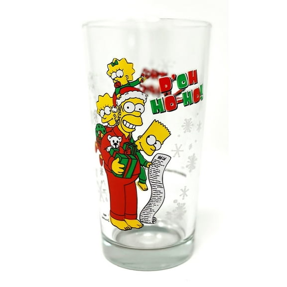2011 Simpsons D'OH HO-HO! Christmas Glass Pint Glass Homer Bart Lisa & Maggie - 16 oz Capacity