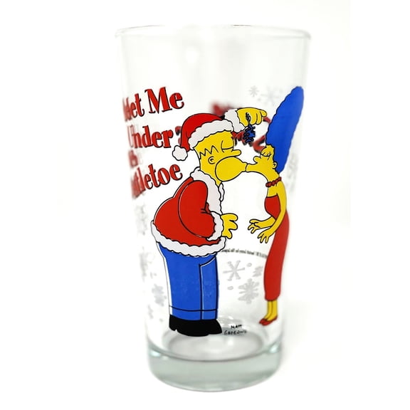 2011 Simpsons Homer & Marge Christmas Under the Mistletoe Glass Pint Glass - 16 oz Capacity