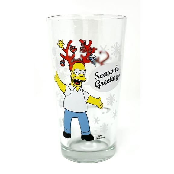 2011 Simpsons Homer Simpson Christmas Glass Pint Glass - 16 oz Capacity